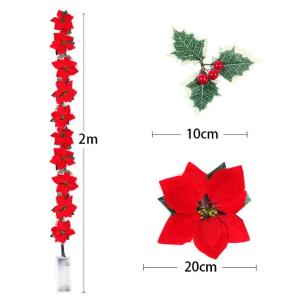 

Imitation Velvet Holly Leaves String Lights Battery Powered Xmas Tree Ornaments Indoor 2m 10LED