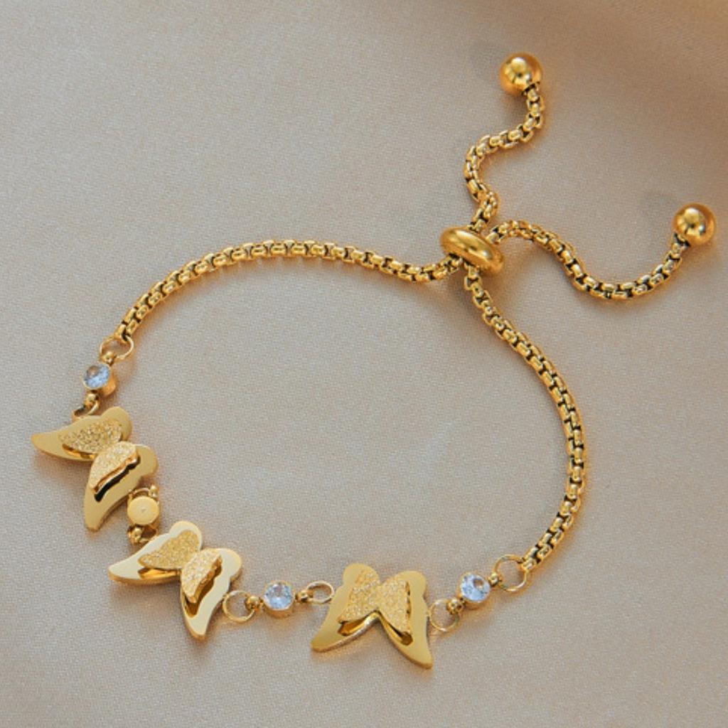 Light Luxury High-End Pull-Out Double-Layer Three-Dimensional Butterfly Bracelet Female Titanium Steel Does Not Fade Diamond-Encrusted Jewelry Tide