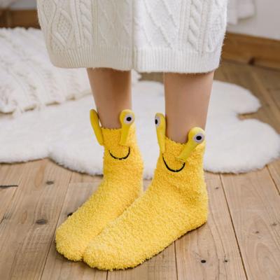 Mid-Calf Winter Floor Socks Women 3D Eyes Coral Fleece Socks Kawaii Furry Plush Sock  Girls