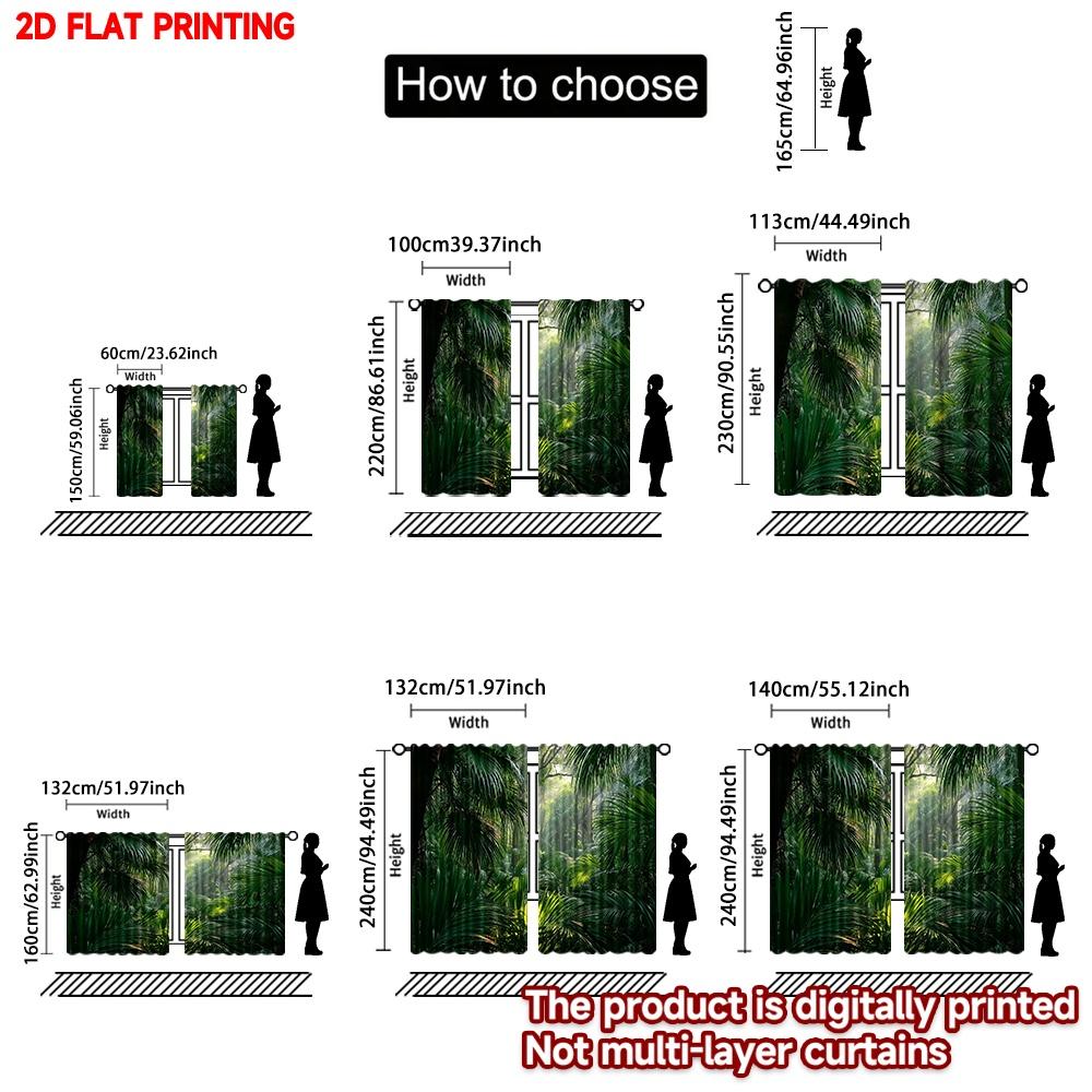 Set Of 2 Tropical Jungle Curtains Digital Printing Sunlight Through Dense Green Leaves Natural Fresh Bedroom Living Room Decor Curtain Polyester Ideal