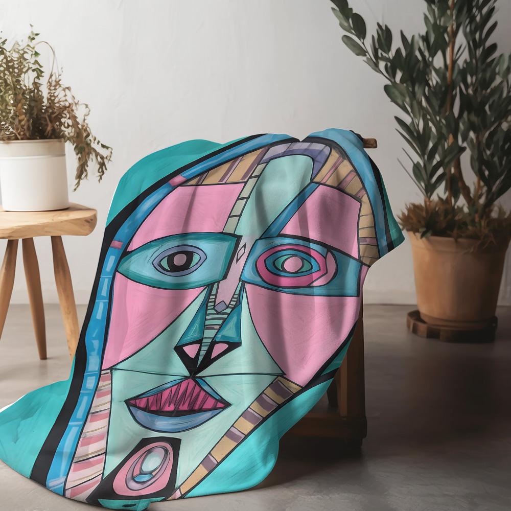 Abstract Face Design Throw Blanket for Sofa Bed Travel Camping Living Room Office Conditioning Blanket for All Seasons Gifts
