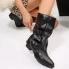 Women's shoes medium leather boots women's autumn and winter PU belt buckle thick heel short boots Maillard retro autumn and winter knight boots