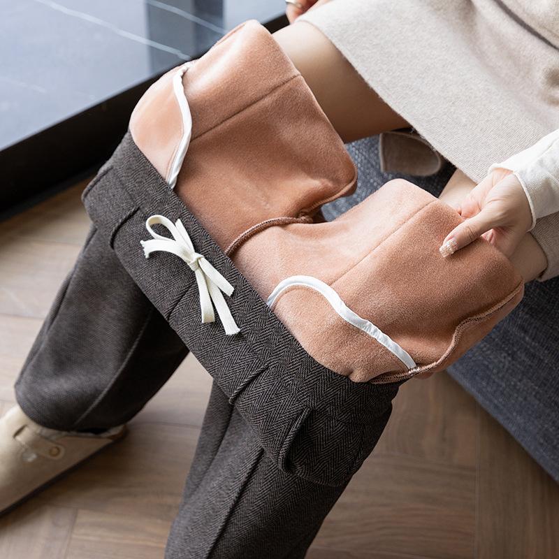 Wool Blend Fleece Lined High Waist Straight Leg Pants Outdoor Wear Winter Wide Leg Warm Thick Floor Length Trousers Slim Fit Straight Cut Women Pants