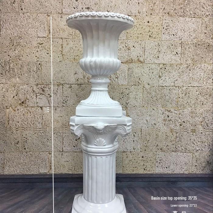 Wedding Gold Roman Column Flower Stand – European Stripe Trophy Fiberglass Décor