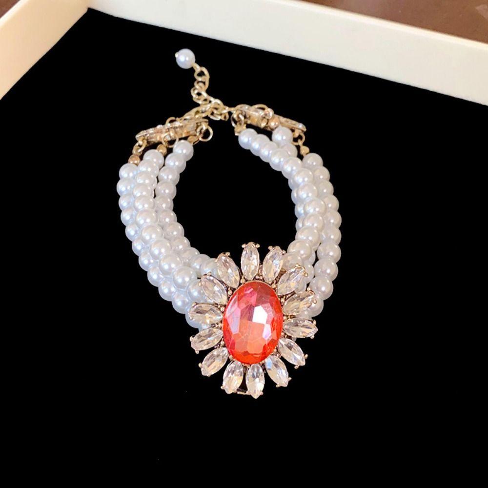 Inlaid Rhinestone Multilayer Jewelry Set Shining Clavicle Chain Pearl Necklace Earring Set Bridal