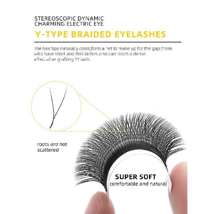 Yelix Y Eyelashes Extension 7-17mm Soft Brazilian Cilia and LU Curl Two Tip Volume Fan Lash Extension Supplies Faux Cils YY Lash
