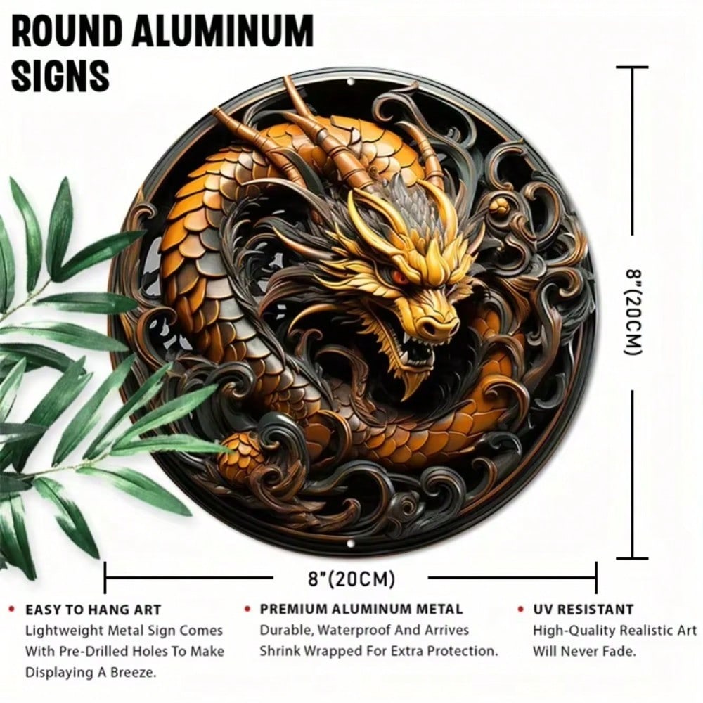 Металлический Дракон Настенное Искусство Алюминиевая Табличка Декор для Дома Офиса Гаража TYA24446-20X20CM