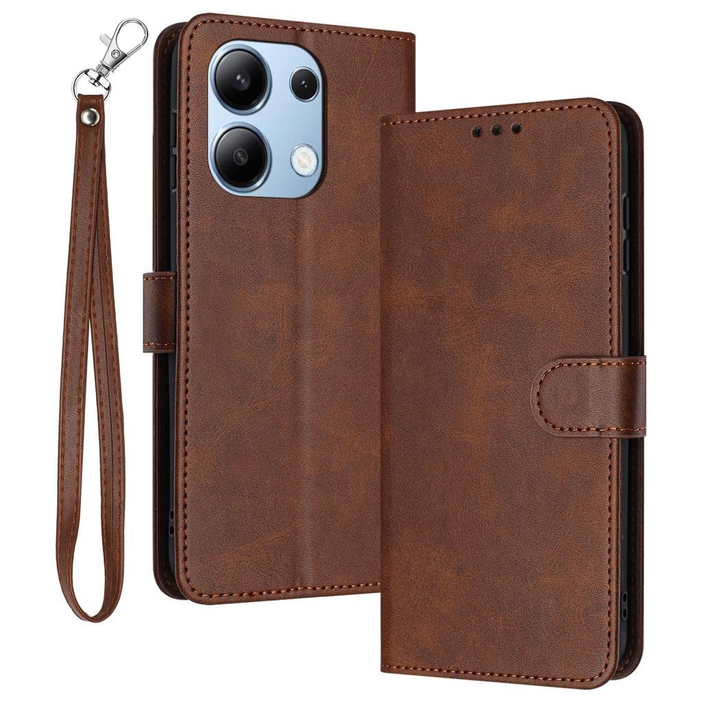 Coque de Téléphone Portable pour Xiaomi Redmi Note 13 4G Housse en Cuir Texture Veau avec Lanière