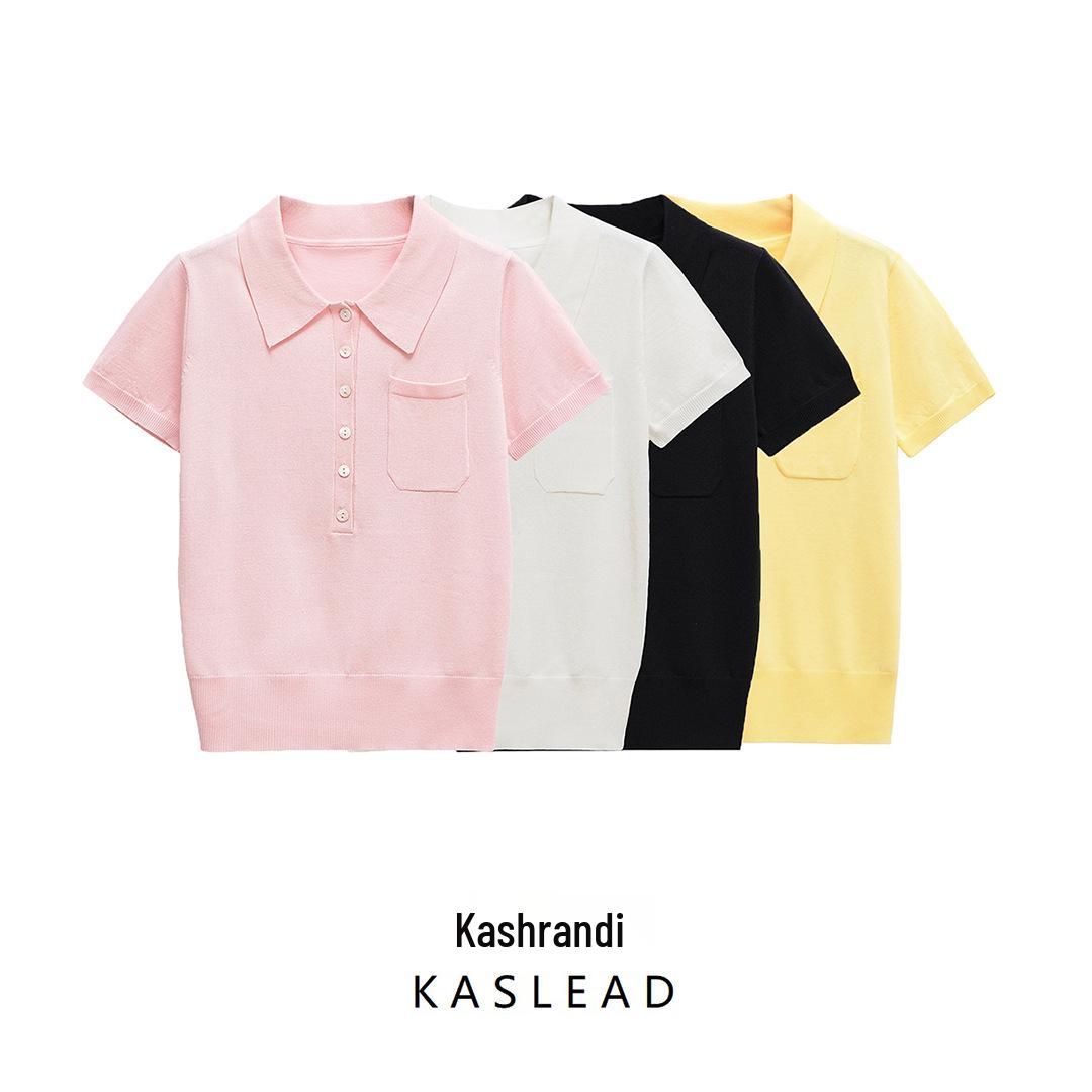 

2025 Spring Women s European & American Style Versatile Fine-Knit Polo Shirt L