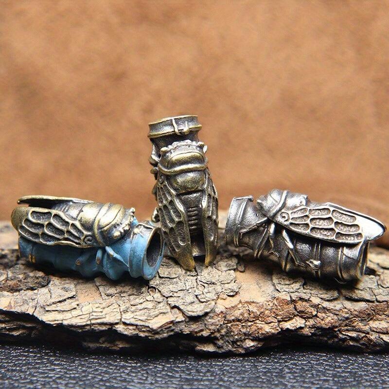1Pc Bamboo Cicada Brass Knife Beads DIY Paracord Beads Lanyard Key Chain Pendant Accessories Outdoor Tool Umbrella Rope Hangings