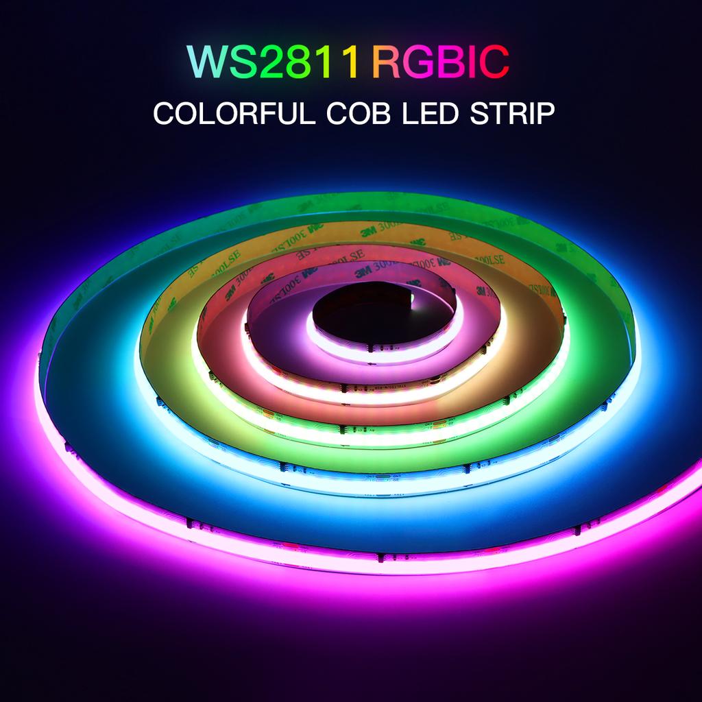 WS2811 RGBIC COB LED Strips RGB Running Dreamcolor Chasing,Flowing Mode Addressable Bright Normal Led Lights for Room Decor 12V