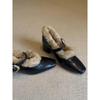 Coarse-heeled Single Shoes Women's Season Retro Square-headed Plush Mary Jane Fluffy Shoes
