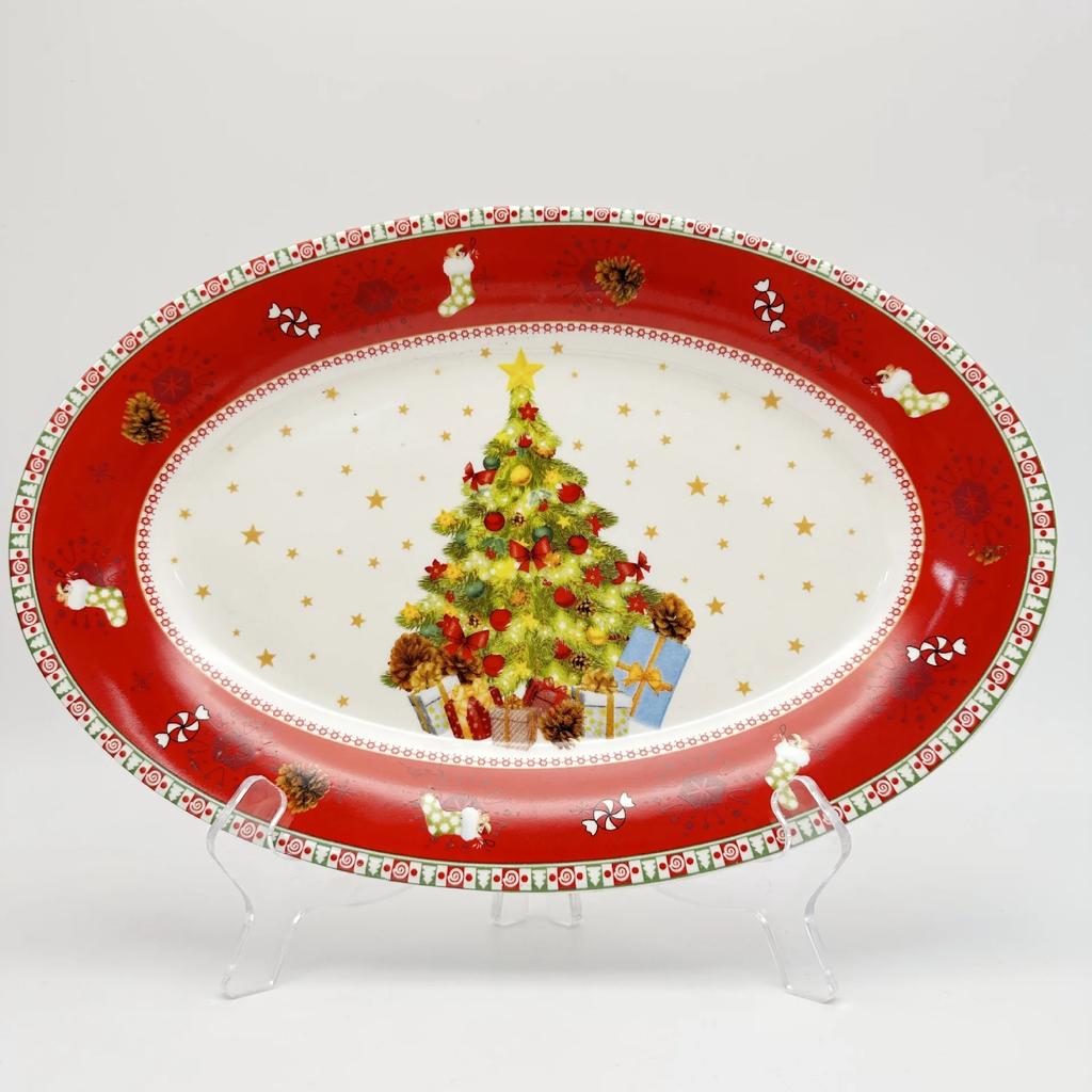 Farfurie din ceramică americană Farfurie decorativă creativă de Crăciun Farfurie sănătoase de culoare subglazură Vase plate rotunde Farfuri de desert pentru acasă