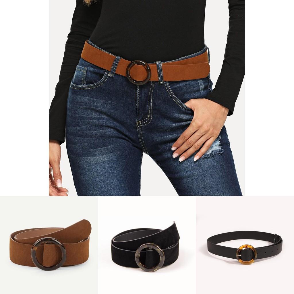 Womens Faux Leather Belt With Round Buckle Perfect For Work And Casual Outfits