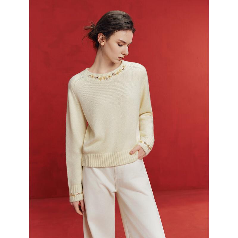 ELLE Women s French Beaded Knit Sweater L