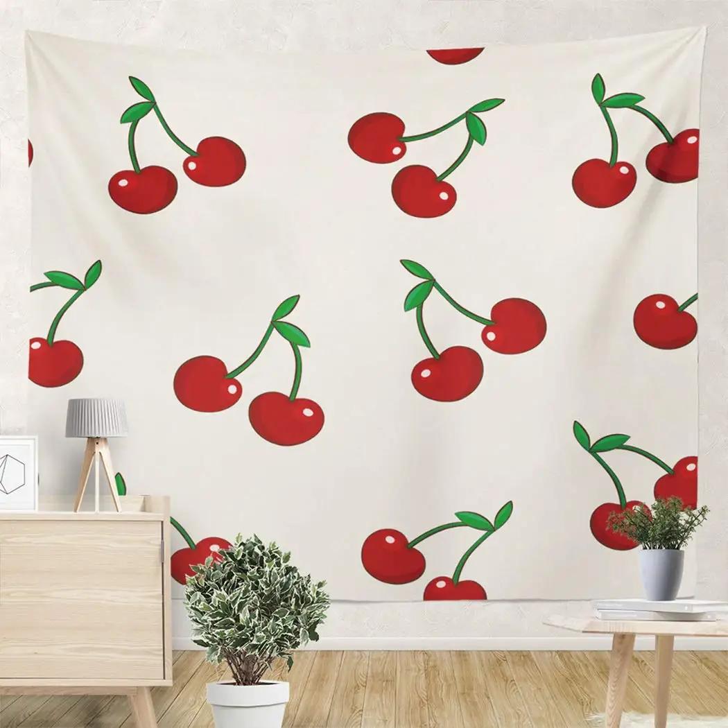 Kawaii Fruit Cherry Tapestry Wall Hanging Cute Cartoon Cherry Tapestry for Kids Girls Boys Wall Art for Bedroom Living Room 74x94cm(29x37in)