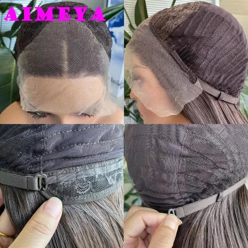 AIMEYA Layered Cut Wig Burgundy Lace Front Silky Straight Wig for Women Long Synthetic Lace Wigs Heat Resistant Fiber Daily Use