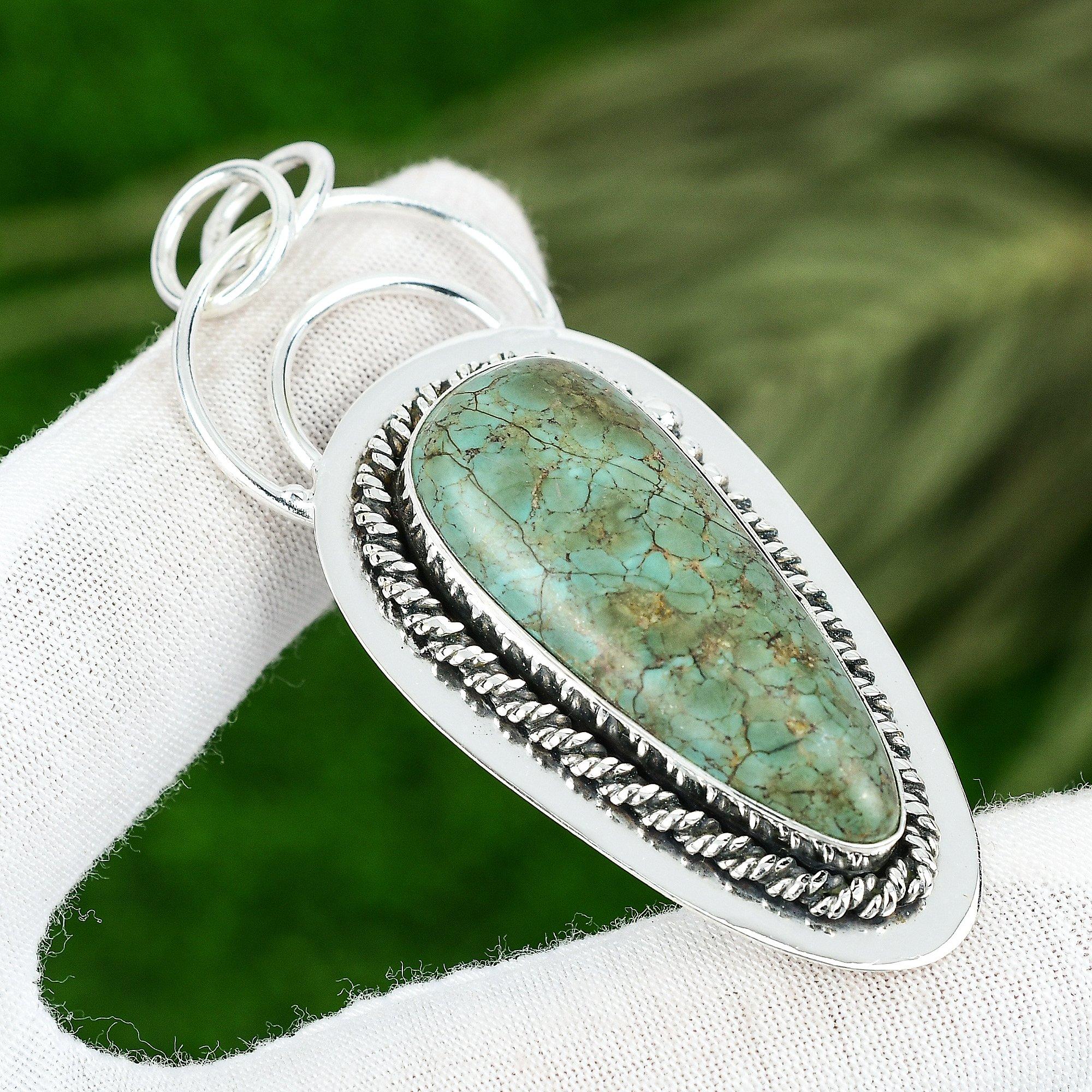 

Mothers day Sale Throat Chakra Tibetan Turquoise Stone Bezel Pendant 925 Silver