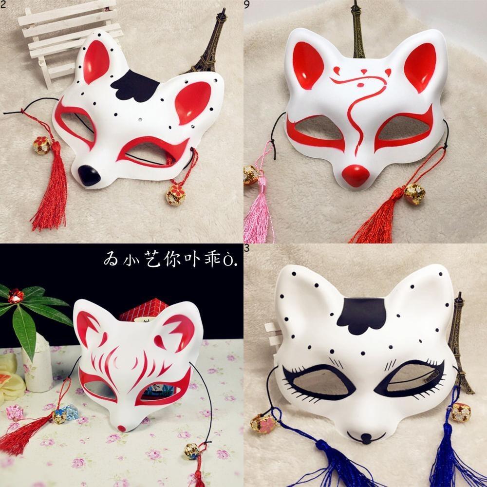 Japanese Anime Half Face Fox Mask Handpainted Kitsune Cosplay Halloween Costume Accessory