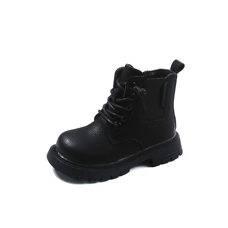 

2024 Детские плюшевые модные ботинки для девочек Зимние новые в корейском стиле Мягкая толстая подошва Противоскользящие Универсальные Трендовые кожаные туфли 25 чёрный