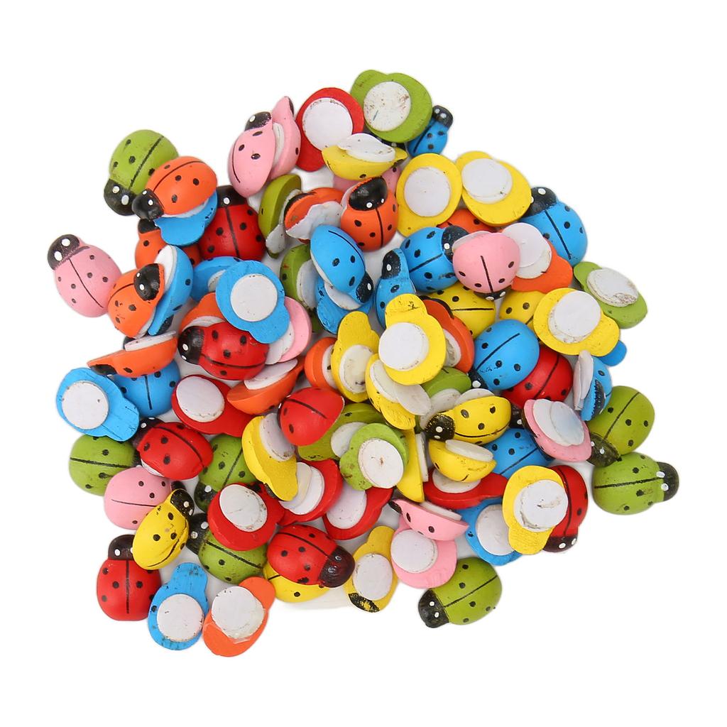 100pcs Wooden Ladybug Stickers Colorful Cute Self Adhesive Ladybug Stickers for DIY Crafts Scrapbook Party Decorations