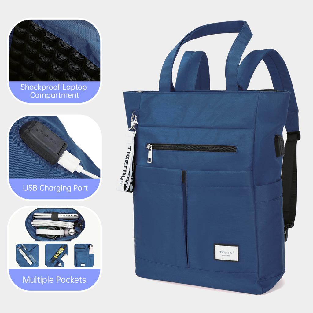 Tigernu New Women Tote Backpack Multiway For Girls School Bag Handbags Female Laptop Backpack Large Capacity Convertible Mochila