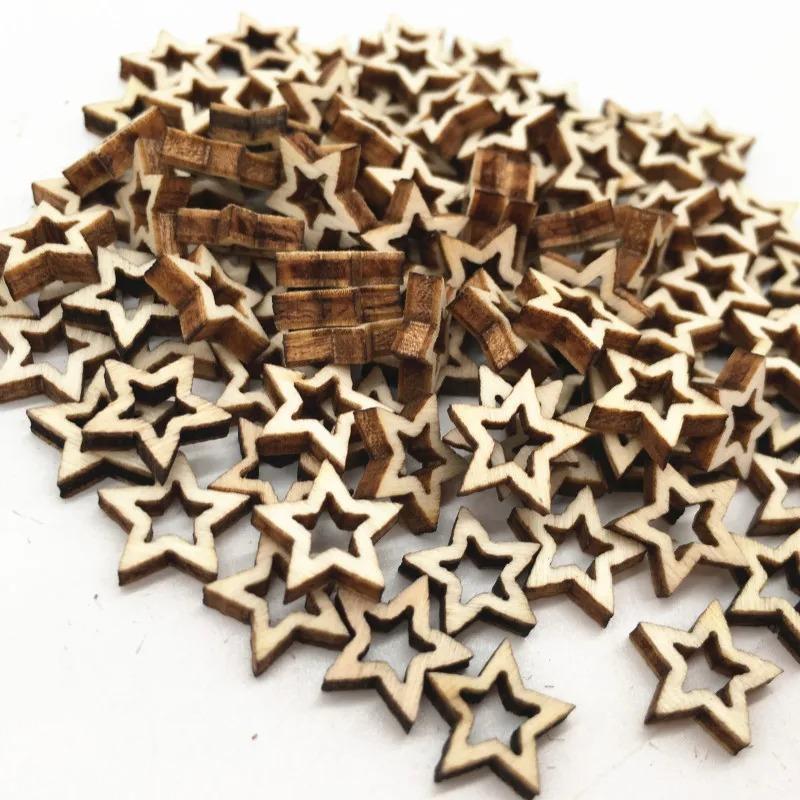 100pcs DIY Handicraft Decoration Wedding Decor Wooden Star Mixed Cutout Discs for Arts Scrapbooking Ornament Crafts