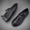 British Men's 2025 Doudou Shoes Black Men's Fashion Trend Short Foot Cover Style Casual Leather Shoes One Pedal