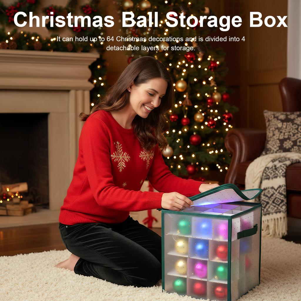 64-Grid Portable Ornament Divider with Handles & Compartments Foldable Storage Container Protect Delicate Balls & Decorations