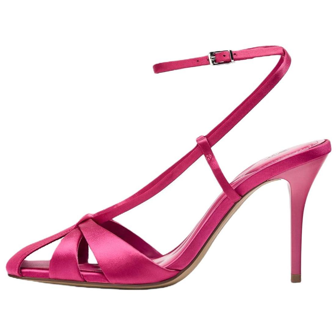 ZARA Satin Ankle Strap Stiletto Heel Sandals Fuchsia Womens 2338510060 38