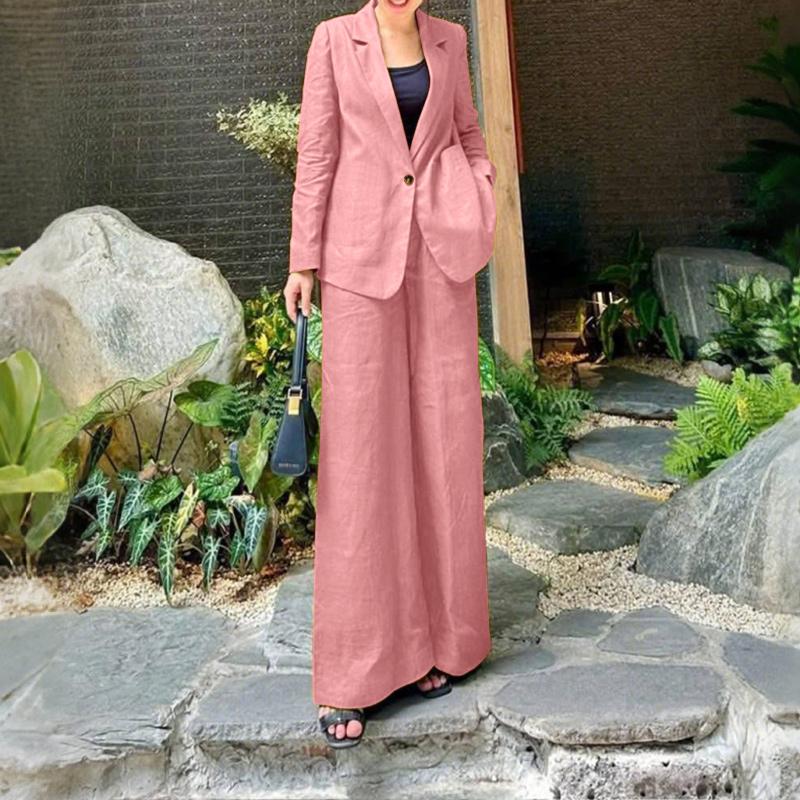 ZANZEA Women Long Sleeve Thin Blazer and Pants Casual Two Piece Suit Sets