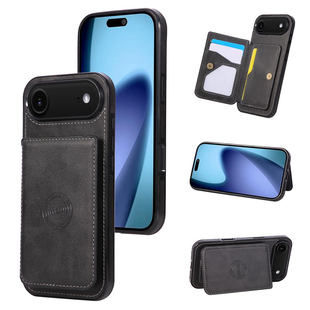 For iPhone 17 Air Case Card Holder Kickstand PU Leather+TPU Phone Cover
