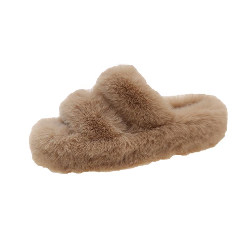 Large Cross-Fur Women's Slippers - Thick, Flat-Bottomed, Warm & Stylish for Spring, Autumn, Winter