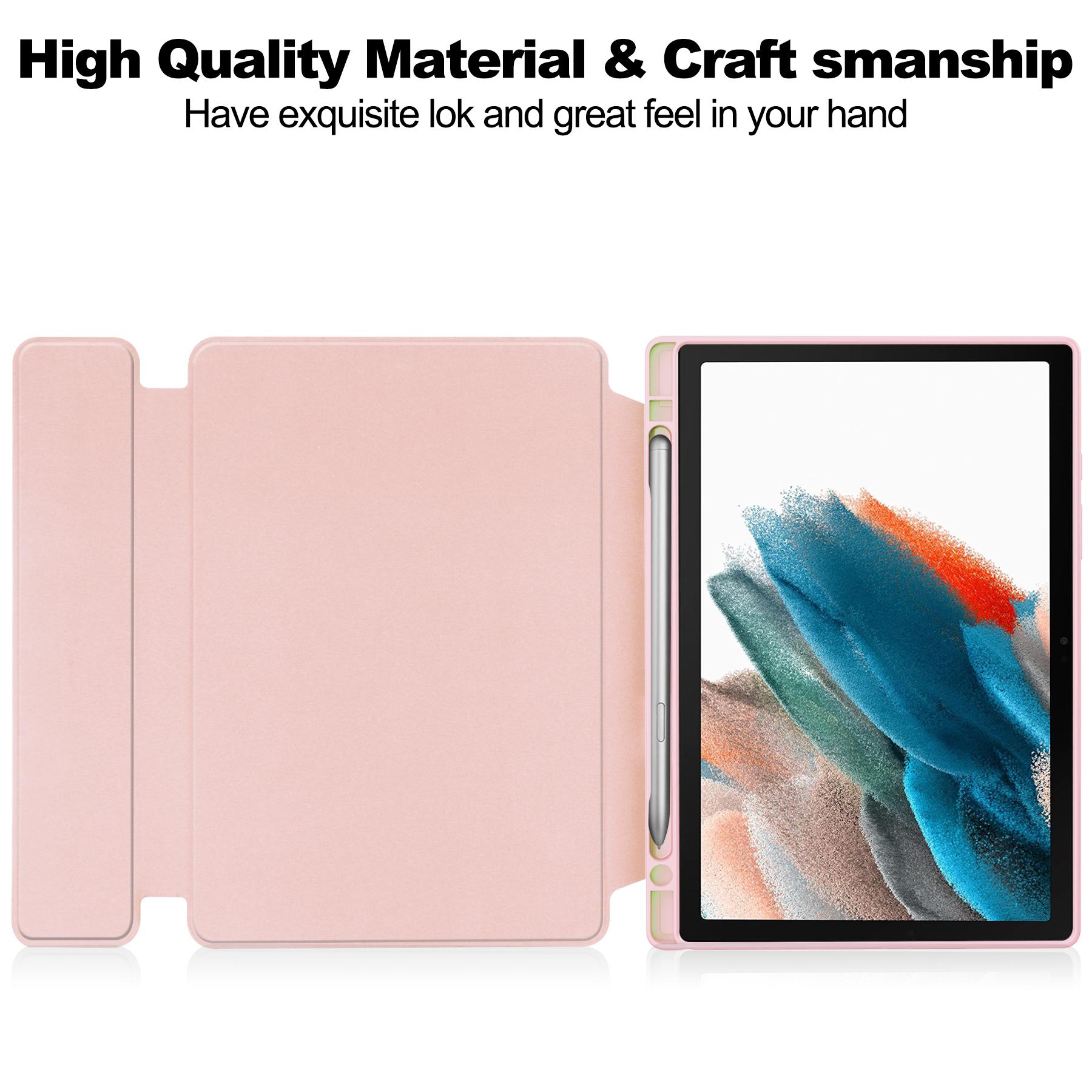 

For Samsung Galaxy Tab A8 10.5 (2021)/(2022) Case Rotary Stand Tablet Cover with Bluetooth-compatible Keyboard Pink