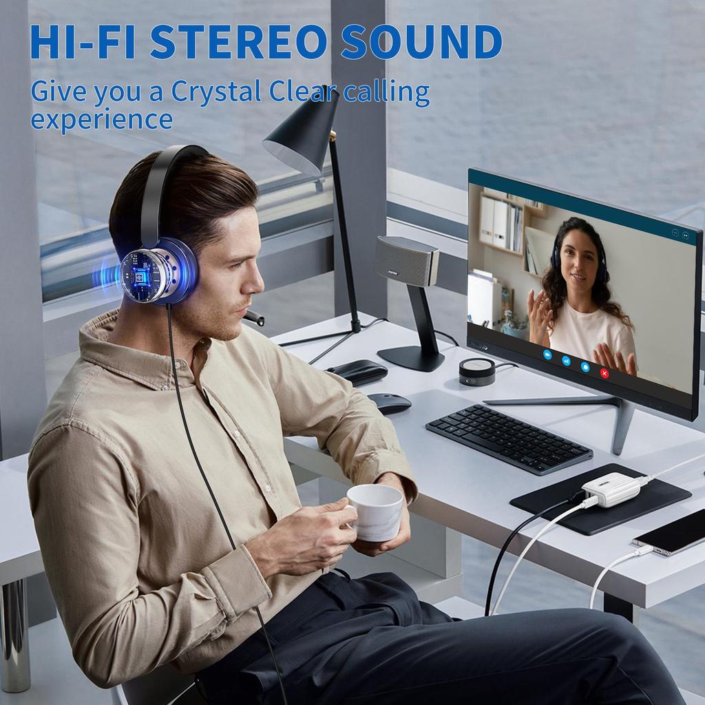 Awatrue EH10 Lightweight Wired Headset for Calls, Gaming, Aviation, and Business.
