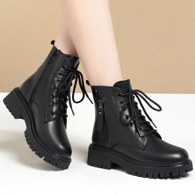 Martin Boots Women's Shoes Winter Velvet Thickened Short Boots Soft Leather Cotton Shoes Thick Fur Boots Snow Boots Fur Integrated Leather Shoes