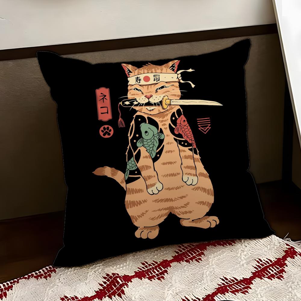 Japanese Style Cat Cushion Cover Reversible Soft Durable Pillow Cover Home Car MultiScene Use for Daily Comfort