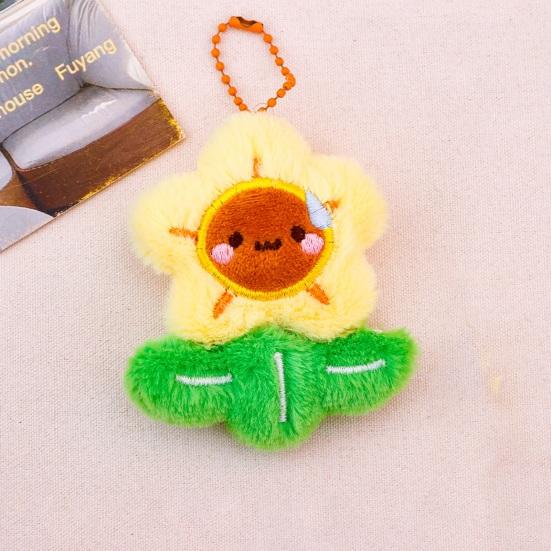 Keychain Soft Plush Sunflower Pendant with Smile Face Text Design Healing Shape Backpack Keys Bags Car Decoration