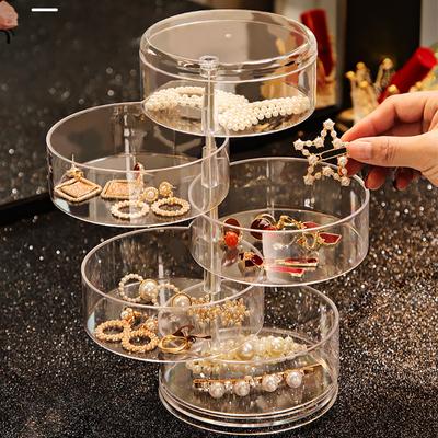 Rotierende Schmuckschatulle, Ausstellungsstand, Organizer, Ohrringe, Halskette, Ring-Aufbewahrungsbox, Wattepad, Make-up-Wattestäbchen-Organizer