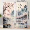 2PCS Asian Scenery Sheer Curtains Cherry Blossom Mountain Pagoda Rod Pocket for Living Room Bedroom Office (Rod Not Included)