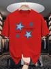 Unisex Cotton Tee Hand Drawn Blue Star Slogan Graphic Print Loose Breathable Summer Crew Neck Casual Street T Shirt Unisex Daily Wear