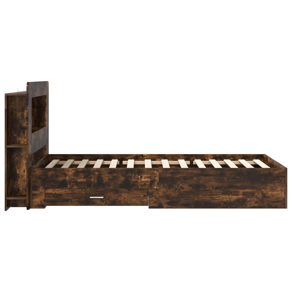 Bed Frame with Storage Space Smoked Oak 75 x 190 cm