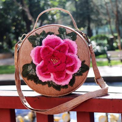 Ethnic Style 3D Embroidery Shoulder Handheld Bag - Retro Fashion Round Tote with Trendy Embroidery Design, Popular Instagram-Worthy Women's Purse