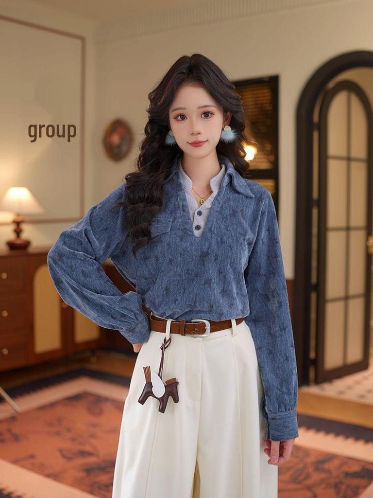 DaYuanSAD Women's Long Sleeve Layered Shirt Top for Autumn/Winter