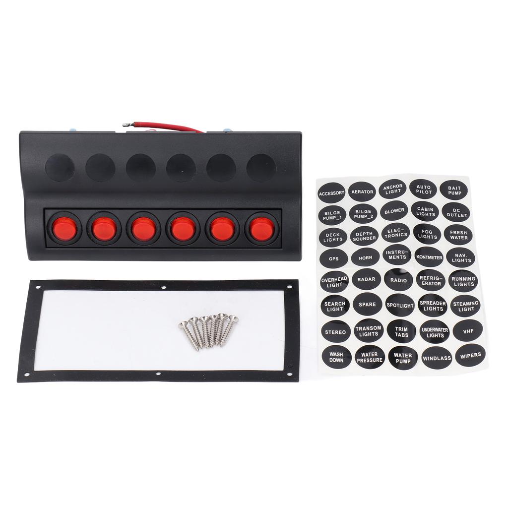 Marine Switch Panel 6 Gang Waterproof Pre Wired with Overload Protector ON OFF for RV Boat DC12V