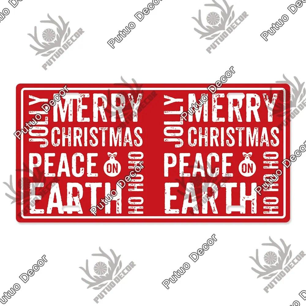 Putuo Decor Merry Christmas License Plate Tin Sign Plaque Metal Vintage Poster for Home Bar New Years Navidad Gift Wall Decor