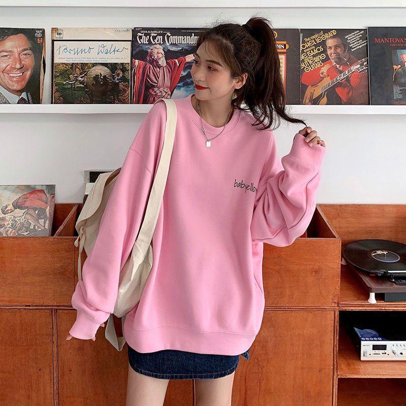 

T-shirt Crew Neck Hatless Sweater Girls Spring and Autumn New Junior High School High School Students Loose Casual Long Sleeve Top 2XL чорний