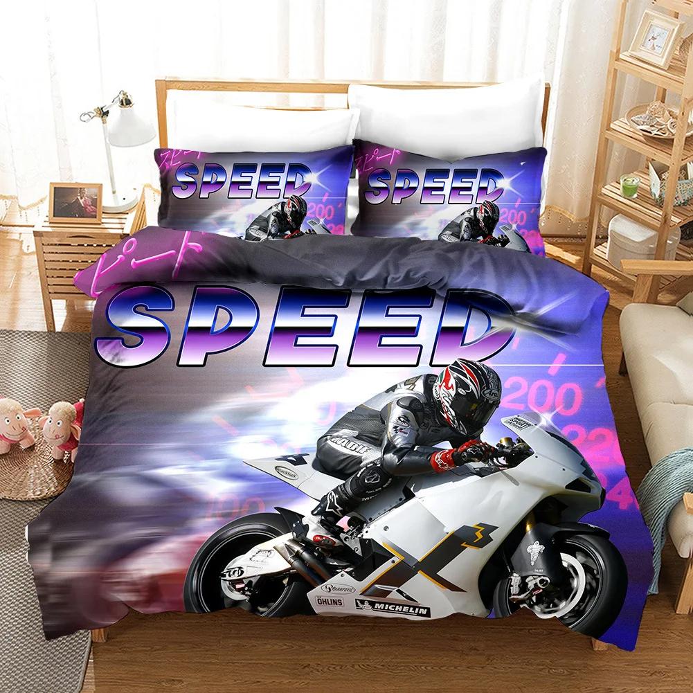 Sexig Tjej Motocross Påslakan Extremsport Tema Sängkläder Set för Pojkar Tonåringar Män Mikrofiber 3D Skönhetsdrottning Kung Påslakan