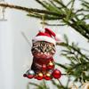 2PCS Cute Cat Theme Christmas Ball Acrylic 2D Decorative Hanging Ornament for Xmas Tree Festive Party New Pendant Supplies