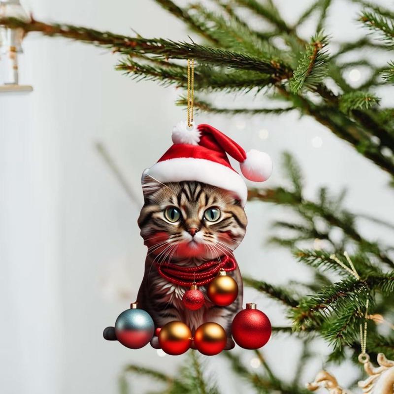 Christmas Modern Home Decoration,Car Pendant Hanging Ornament2d Acrylic Funny Cat Christmas Tree Ornament Cat Acrylic Ornament